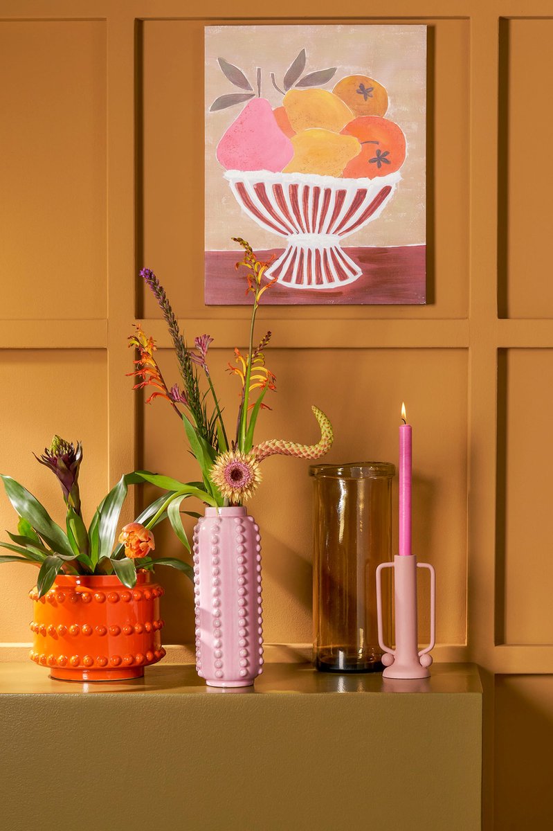 Mica Decorations Ula Kandelaar - L10 x B8 x H21 cm - Metaal - Roze