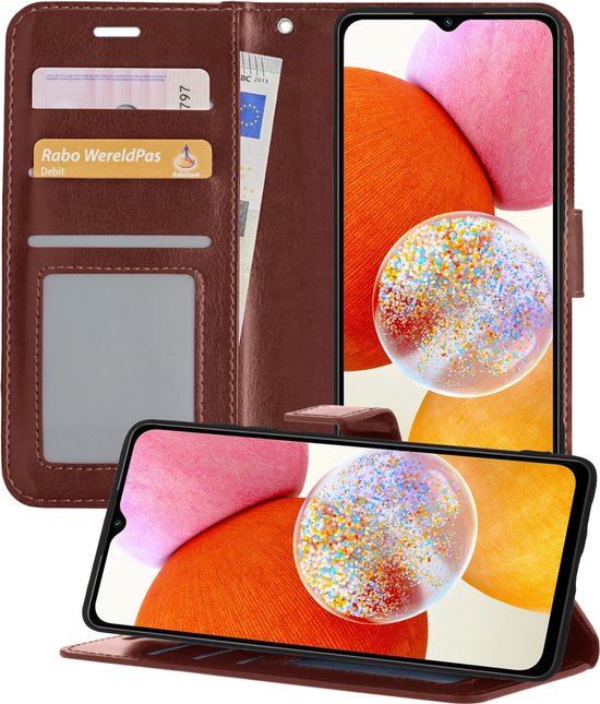 Hoesje Geschikt voor Samsung A14 Hoesje Book Case Hoes Portemonnee Cover Walletcase - Hoes Geschikt voor Samsung Galaxy A14 Hoes Bookcase Hoesje - Bruin