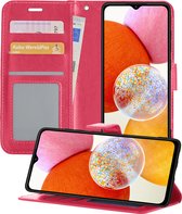 Hoesje Geschikt voor Samsung A14 Hoesje Book Case Hoes Portemonnee Cover Walletcase - Hoes Geschikt voor Samsung Galaxy A14 Hoes Bookcase Hoesje - Roze