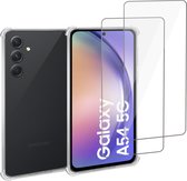 Geschikt voor Samsung A54 Hoesje + 2x Screenprotector – Gehard Glas Cover + Shock Proof Case – Transparant