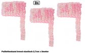 3x Paillettenband breed elastisch roze 2,7cm x 3 meter - Paillet thema party festival kleding feest