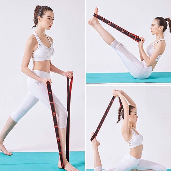 flintronic Yoga-stretchband, stretcher yogariem met 9 genummerde lussen, trainings-yoga-riem voor pilates, pilates, dansen en gymnastiek, stretchband voor benen om de flexibiliteit te verbeteren