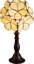 HAES DECO - Tiffany Tafellamp 21x21x38 cm Beige Polyresin Glas Bloem Tiffany Bureaulamp Tiffany Lampen Glas in Lood