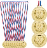 Relaxdays gouden medailles voor kinderen - set van 12 kindermedailles met lint - sportdag