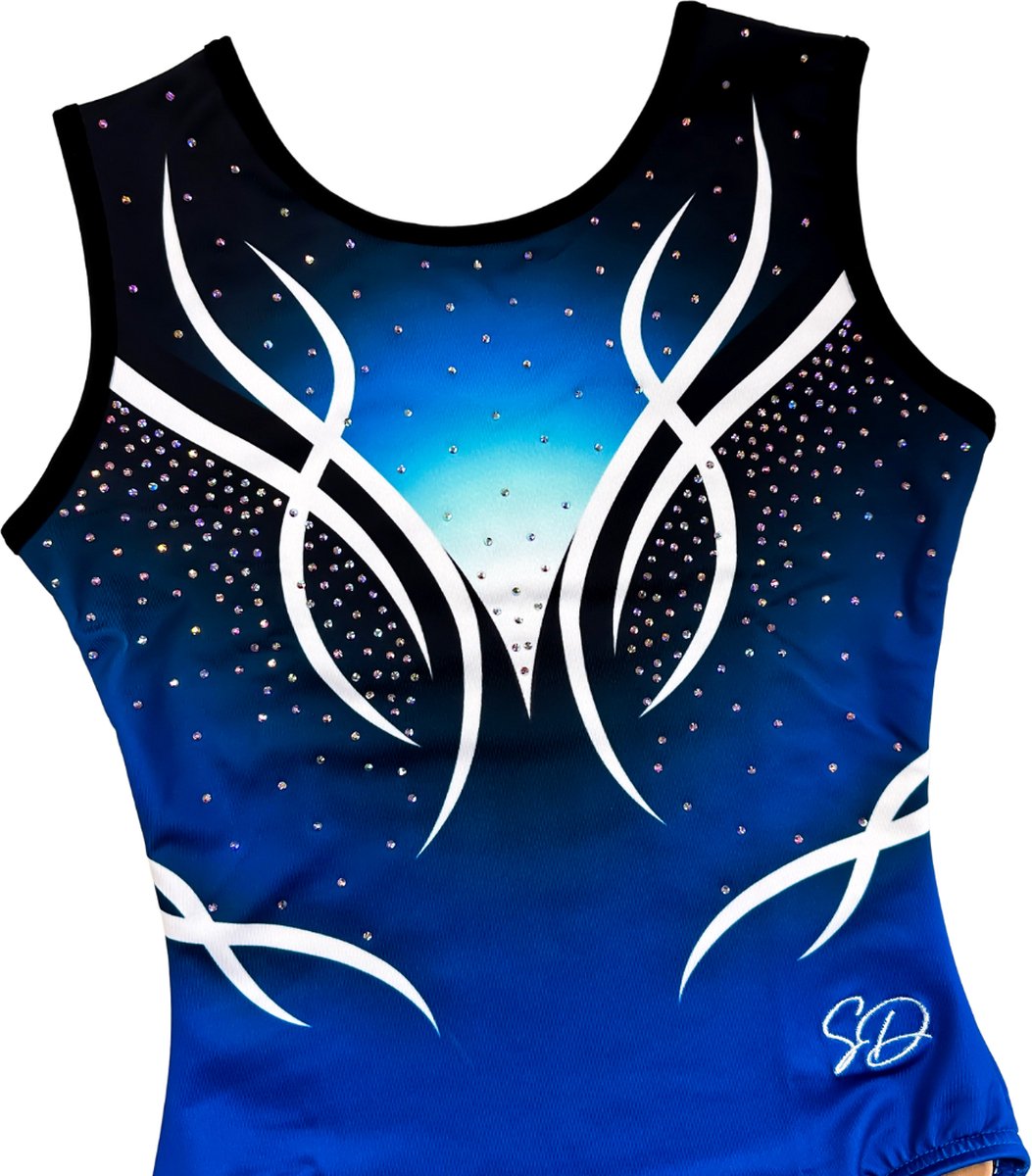 Sparkle&Dream Turnpakje Sue Blauw - Maat CME 122/128 - Gympakje voor Turnen, Acro, Trampoline en Gymnastiek