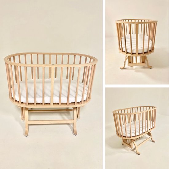 BabyRace Ovaal Beukenhouten Wiegje - Schommelwiegje - Inclusief Wiegbekleding