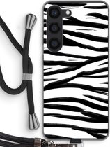 Case Company® - Hoesje met koord geschikt voor Samsung Galaxy S23 hoesje met Koord - Zebra pattern - Telefoonhoesje met Zwart Koord - Bescherming aan alle Kanten en Over de Schermrand