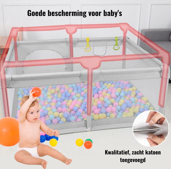 Teddle Grondbox Inclusief Dubbelzijdige Speelmat Baby Speelbox Met 50x Speelballen Kinderbox Playpen 180x150cm Beige 2729383290