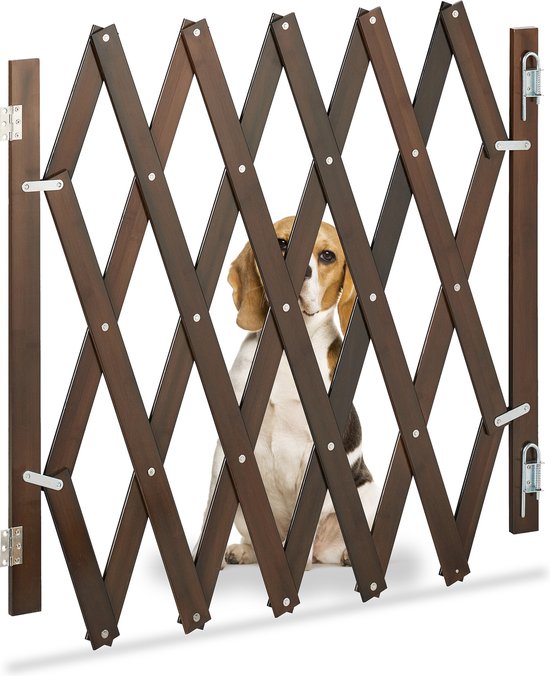 Barrière pour chien Relaxdays bambou - marron - max 130 cm - réglable -  barrière de