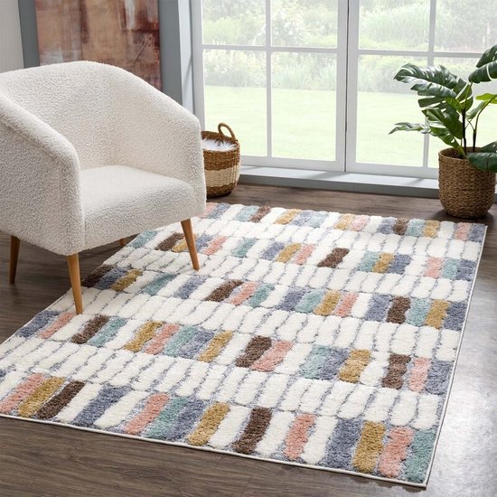 Flycarpets Solace Hoogpolig Designer Vloerkleed - Multi - 140x200 cm