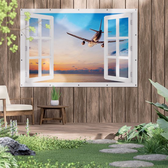 Gards Tuinposter Doorkijk Vliegtuig Boven De Zee Bij Zonsondergang 180x120 Cm Bol