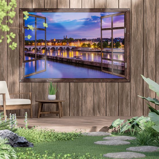 Gards Garden poster Vue à travers Maastricht Maas River at the Sint Servaas bridge - 180x120 cm - Toile de jardin - Décoration de jardin - Décoration murale extérieure - Peinture de jardin