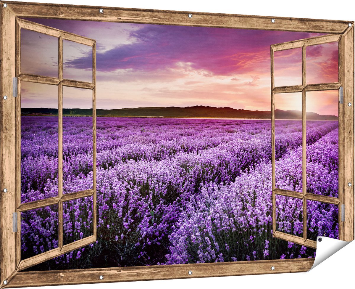 Gards Tuinposter Man met een Pistool in zijn Handen - 60x40 cm - Tuindoek - Tuindecoratie - Wanddecoratie buiten - Tuinschilderij Multikleur