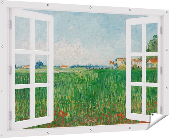 Gards Tuinposter Doorkijk Veld met Klaprozen - Vincent van Gogh - 180x120 cm - Tuindoek - Tuindecoratie - Wanddecoratie buiten - Tuinschilderij