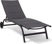 blumfeldt Limala Ligstoel - Ligstoel met 6-Voudig Verstelbare Rugleuning, Tuinligstoel van Staal/Aluminium, met Wielen, 150 kg Maximale Belasting, zwart