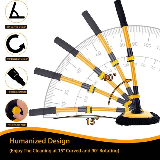 15° Gebogen Telescopische Auto Wasborstel 43" Aluminium Autoborstel Met Lange Steel Microvezeldoek Autowasborstel Voor Caravan Camper Wohnmobilen Schoonmaakborstel Wassen Borstel Reinigingsset