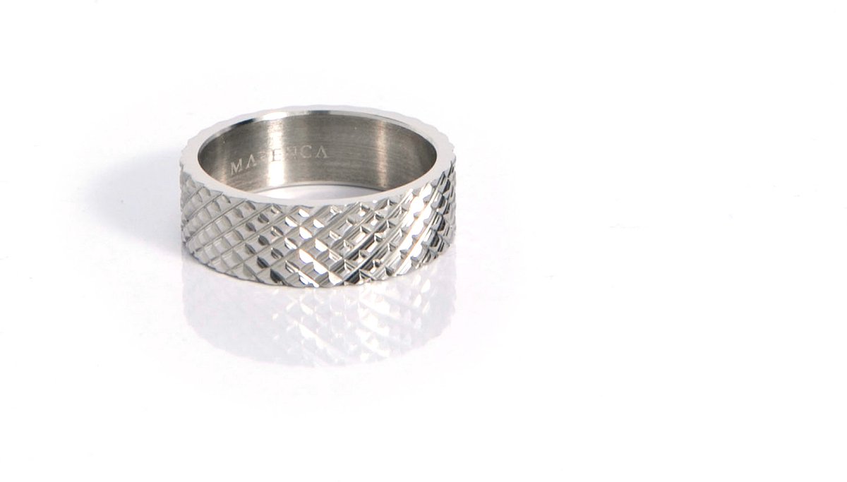 Marenca zilveren heren ring met ruitdetails (L)