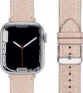 By Qubix Leren bandje met diamant patroon - Beige - Geschikt voor Apple Watch 42mm - 44mm - 45mm - Ultra - 49mm - Compatible Apple watch bandje -