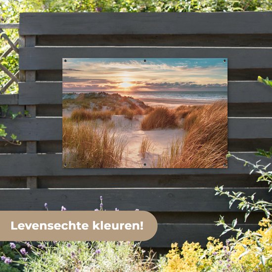 Affiche jardin - Toile Posters de jardin extérieur - Dune - Plantes - Coucher de soleil - Plage - Mer - 120x80 cm - Jardin