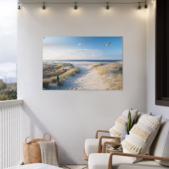 Affiche jardin - Toile Posters de jardin extérieur - Dune - Mouette - Plage - Mer - Soleil - 120x80 cm - Jardin