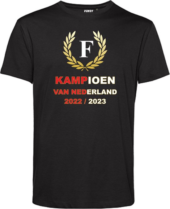 T-shirt Krans Kampioen 2022-2023 | Feyenoord Supporter | Shirt Kampioen | Kampioensshirt | Zwart | maat L