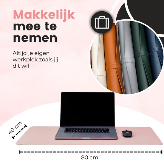 WURK Muismat 80x40 - XXL - Bureau Onderlegger - Bureau Organizer - Bureaumat - Inclusief Kabel Clip – Roze