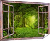 Gards Tuinposter Doorkijk Groene Tropische Jungle Bos - 180x120 cm - Tuindoek - Tuindecoratie - Wanddecoratie buiten - Tuinschilderij