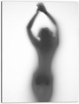 Dibond - Silhouet van Vrouwenlichaam achter Wazige Wand - 60x80 cm Foto op Aluminium (Met Ophangsysteem)