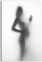 Dibond - Silhouet van Zwanger Vrouwenlichaam achter Wazige Wand - 50x75 cm Foto op Aluminium (Met Ophangsysteem)