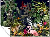 Muurdecoratie buiten Jungle dieren - Natuur - Jongens - Meisjes - Flamingo - Zebra - 160x120 cm - Tuindoek - Buitenposter