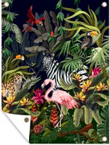 Muurdecoratie buiten Jungle dieren - Natuur - Jongens - Meisjes - Flamingo - Zebra - 120x160 cm - Tuindoek - Buitenposter