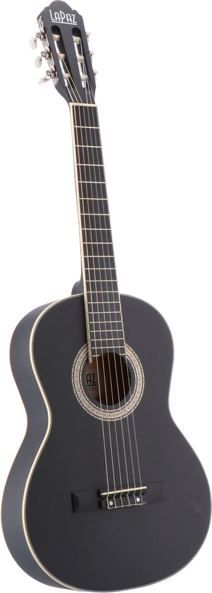 LaPaz C30BK klassieke gitaar 3/4-formaat zwart + statief + accessoires