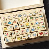 40 stuks Koreaanse kattenstempels in houten doosje - Rubberen stempels - Dagboekstempels - Diary/planner stamps set - Stempelset voor kinderen & volwassenen