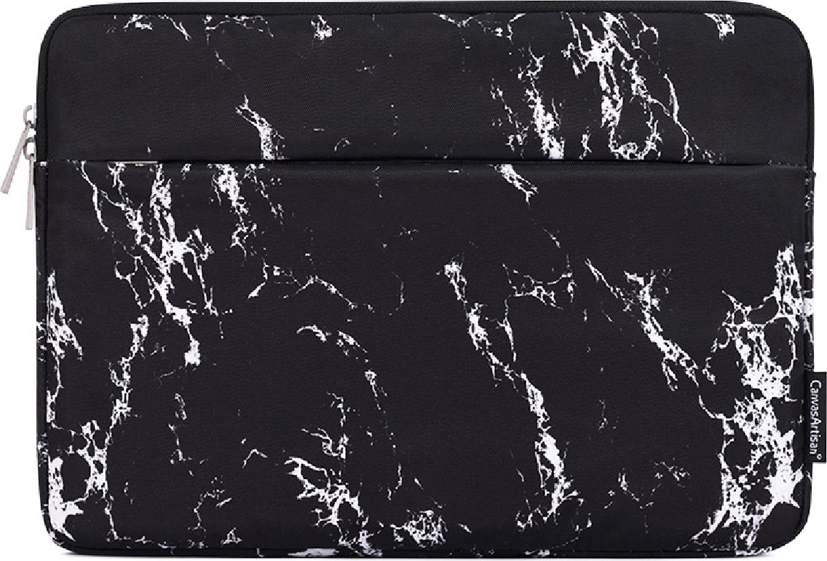 CanvasArtisan - Sleeve voor laptop en/of tablets met voorvak en rits - 13 inch - kleur: Marmer Zwart