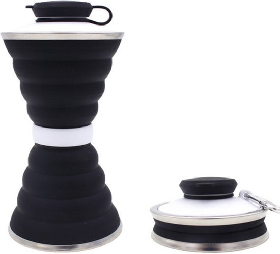 Bouteille d'eau V&P 500ML - Gourde - Zwart - Pliable - 100% BPA - 100% étanche - Mousqueton inclus - Matériaux flexibles en Siliconen