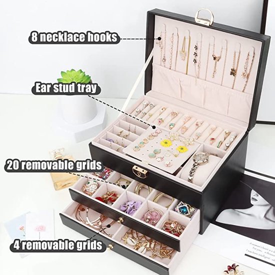 Travel Jewelry Box for Women / watch box jewelry box \Jewelry Holders Portable Jewelry Organizer Case for Necklace Earrings Rings - Drawers Jewelry Storage Box /Juwelendoos