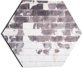 Dibond Hexagon - Bruine Vlekken op Witte Stenen Muur - 30x26.1 cm Foto op Hexagon (Met Ophangsysteem)