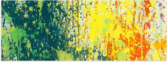 Poster Glanzend – Gele, Groene en Oranje Vlekken - 90x30 cm Foto op Posterpapier met Glanzende Afwerking