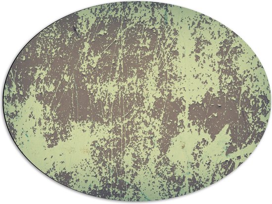 Dibond Ovaal - Bruin met Groene Textuur op Muur - 80x60 cm Foto op Ovaal (Met Ophangsysteem)