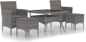 vidaXL - 5-delige - Tuinset - poly - rattan - en - gehard - glas - grijs