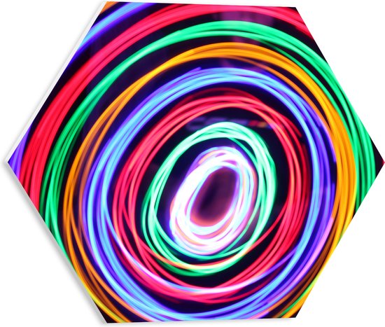PVC Schuimplaat Hexagon - Cirkels in Verschllende Kleuren (Niet Lichtgevend) - 40x34.8 cm Foto op Hexagon (Met Ophangsysteem)
