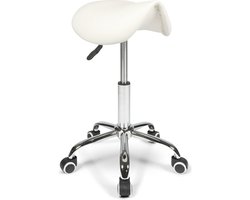 Dunimed Ergonomische Zadelkruk Op Wielen – Verstelbare Bureaukruk – Ergonomische Werkkruk – Tabouret - Zadelstoel - Tot 120kg - Wit