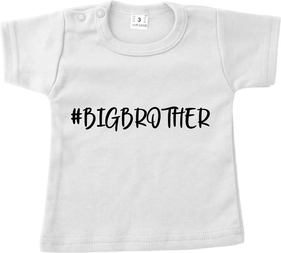 Baby t-shirt korte mouw - #BIGBROTHER - Wit - Maat 80 - Zwanger - Geboorte - Big brother - Aankondiging - Zwangerschapsaankondiging - Peuter - Dreumes - Ik word grote broer