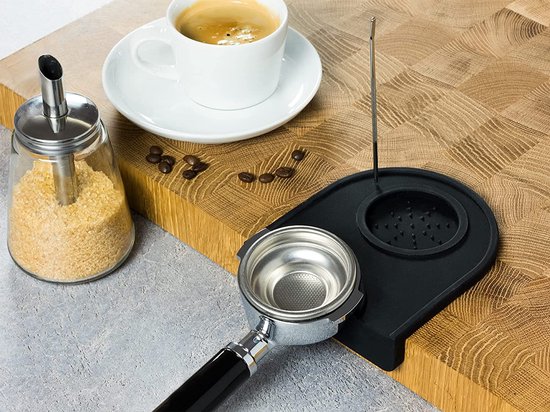 LingTing Station de tamper à expresso 51/54 mm en noyer massif – Poste de travail Barista avec base anti-pression et support pour organiseur de