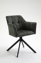 Design stoel LOFT groen fluweel draaibaar metalen frame zwart met armleuning - 42393