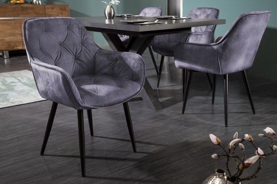Design stoel MILANO grijs fluweel met Chesterfield quilting - 41177
