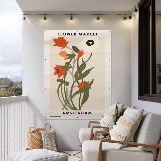 Tuinposter 120x160 cm - Tuindecoratie Bloemen - Planten - Quotes - Pastel - Amsterdam - Poster voor in de tuin - Buiten decoratie - Schutting tuinschilderij - Tuindoek muurdecoratie - Wanddecoratie balkondoek