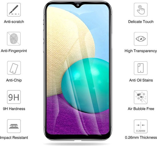 Telefoon met screenprotector, met icoontjes voor anti-kras, anti-vingerafdruk, 9H hardheid, delicaat, hoge transparantie, anti-olie, luchtbelvrij, dikte 0,26mm.