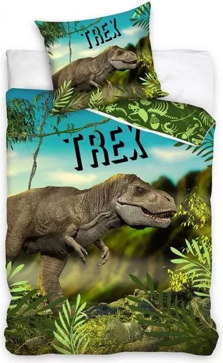 Housse de couette - Dino - T-rex - 140 x 200 Cm - Katoen - incl