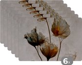 Placemat - Placemats kunststof - Vintage - Bloemen - Planten - Abstract - 45x30 cm - 6 stuks - Hittebestendig - Anti-Slip - Onderlegger - Afneembaar
